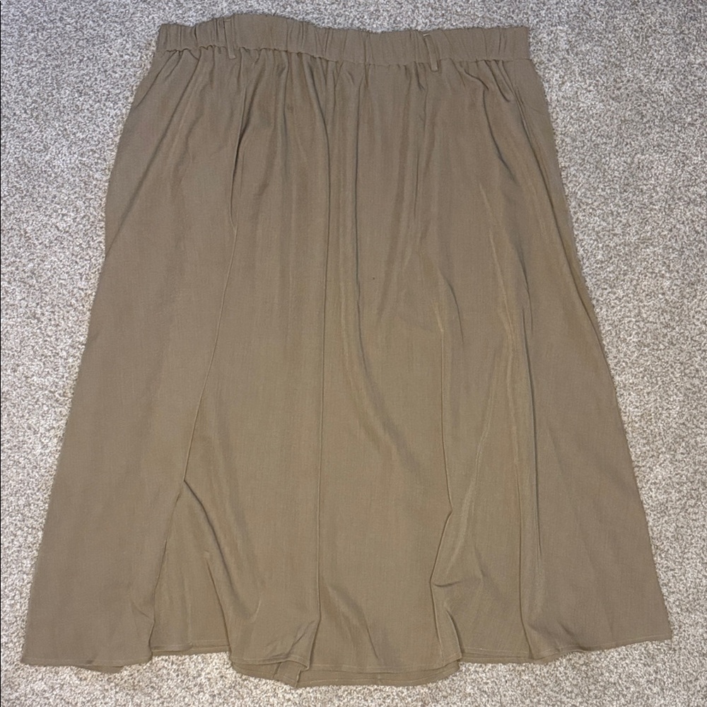 Cider Tan A-Line Midi Skirt | Elastic Waist Minimalist Neutral | 3XL